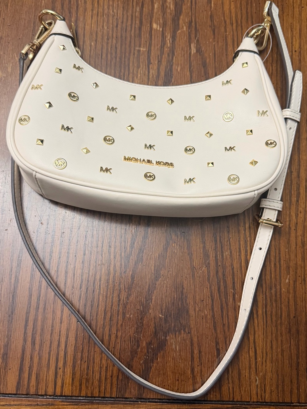 Michael Kors Cream Crossbody with Gold Logo Studs